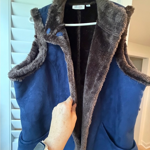 Denim + Company Jackets & Blazers - Women's Blue Faux Fur Lined Vest